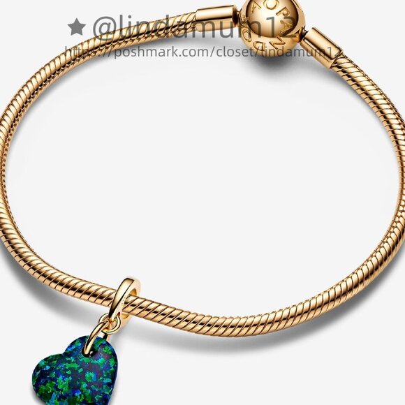 Pandora Opalescent Green Heart Dangle Charm - Picture 3 of 6